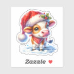 Cute Cow in Santa Hat Christmas<br><div class="desc">Cute ai illustration of a cute cow in a Santa's hat vinyl sticker.</div>