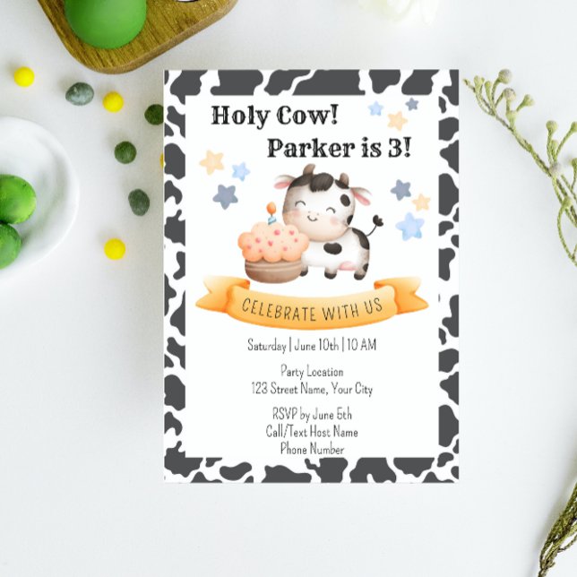 Cute Cow Kids Birthday Party Invitation (Creator Uploaded)