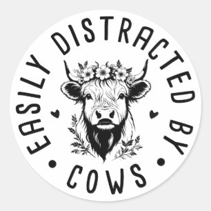 Cute Cow Lover - Easily Distracted By Cows Classic Round Sticker