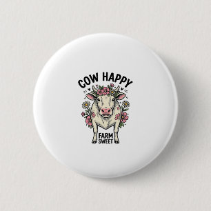 Cute Cow Lover Vintage Floral Farm Animal Art (3) 6 Cm Round Badge