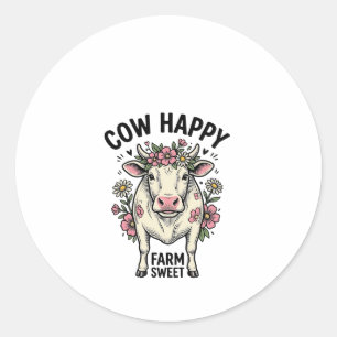 Cute Cow Lover Vintage Floral Farm Animal Art (3) Classic Round Sticker