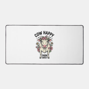 Cute Cow Lover Vintage Floral Farm Animal Art (3) Desk Mat
