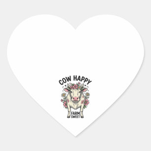 Cute Cow Lover Vintage Floral Farm Animal Art (3) Heart Sticker