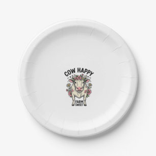Cute Cow Lover Vintage Floral Farm Animal Art (3) Paper Plate