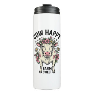Cute Cow Lover Vintage Floral Farm Animal Art (3) Thermal Tumbler