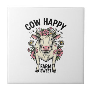 Cute Cow Lover Vintage Floral Farm Animal Art (3) Tile