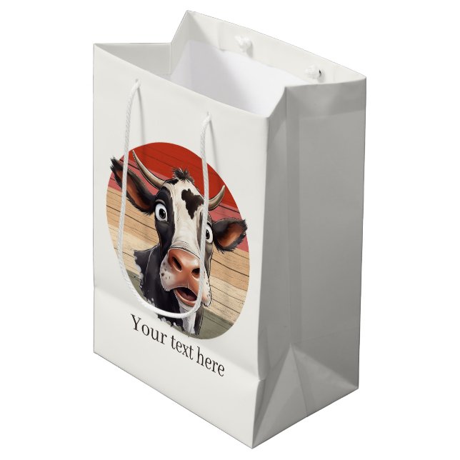 Cute cow lovers customisable medium gift bag (Front Angled)