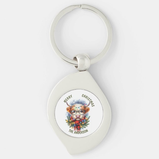 Cute Cow Merry christmas Key Ring (Front)