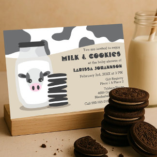 Cute Cow Milk and Cookies Baby Shower Invitations