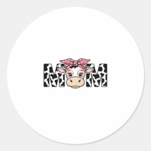 Cute Cow Mum Bow Graphic Design_1 Classic Round Sticker
