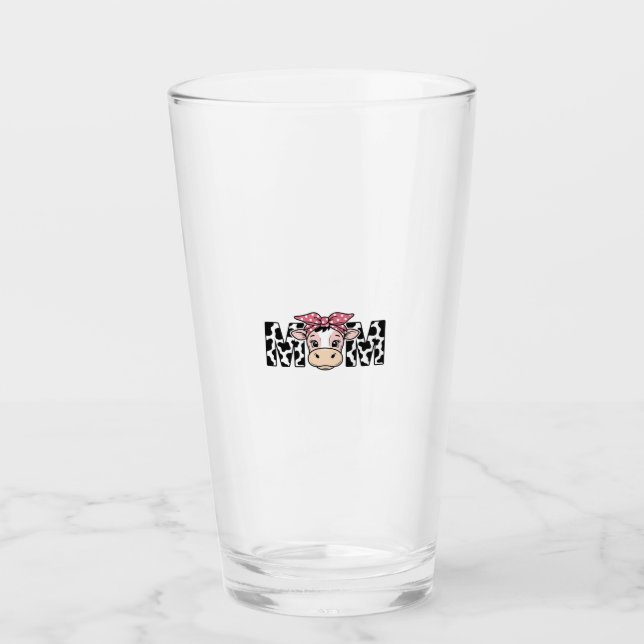 Cute Cow Mum Bow Graphic Design_1 Glass (Front)