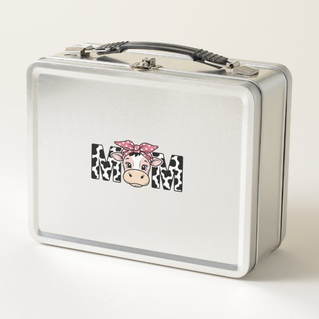 Cute Cow Mum Bow Graphic Design_1 Metal Lunch Box (Front)