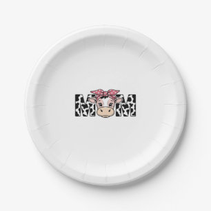 Cute Cow Mum Bow Graphic Design_1 Paper Plate