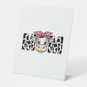 Cute Cow Mum Bow Graphic Design_1 Pedestal Sign