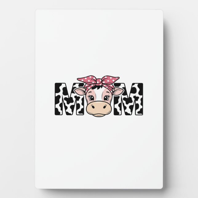 Cute Cow Mum Bow Graphic Design_1 Plaque (Front)