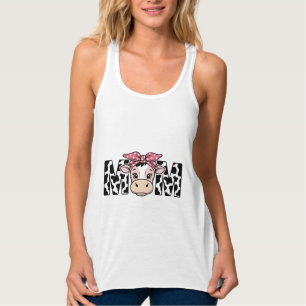 Cute Cow Mum Bow Graphic Design_1 Singlet
