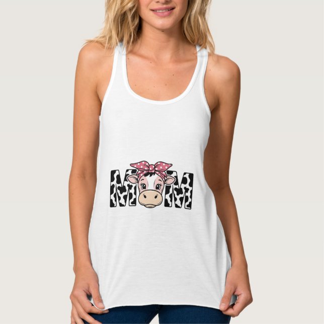 Cute Cow Mum Bow Graphic Design_1 Singlet (Front)