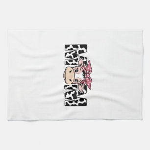 Cute Cow Mum Bow Graphic Design_1 Tea Towel