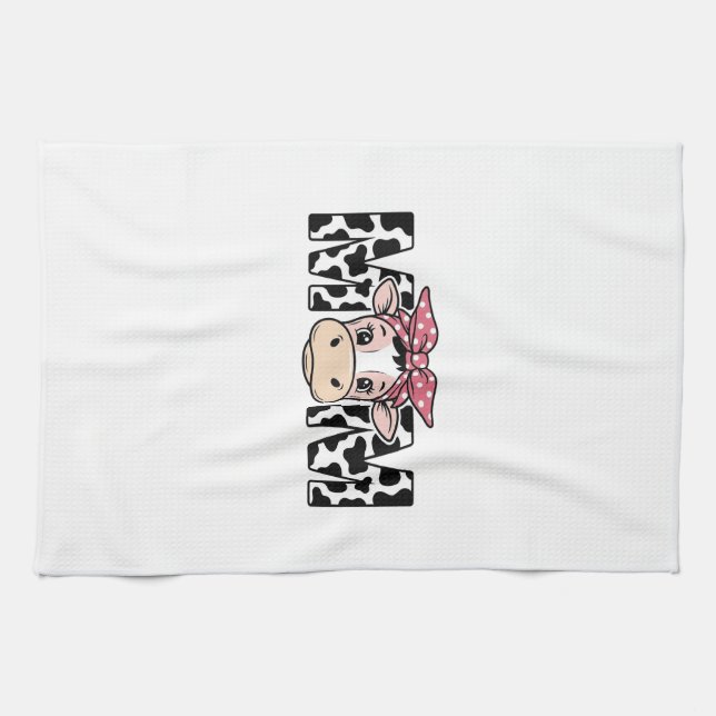 Cute Cow Mum Bow Graphic Design_1 Tea Towel (Horizontal)