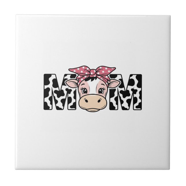 Cute Cow Mum Bow Graphic Design_1 Tile (Front)