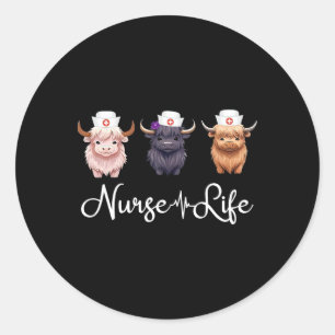 Cute Cow Nurse Life Farm Animal Lover Nursing  Classic Round Sticker