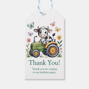 Cute Cow on Tractor Boy Birthday Party Thank You Gift Tags