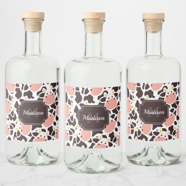 Cute Cow Pattern Liquor Bottle Label (Bottles)