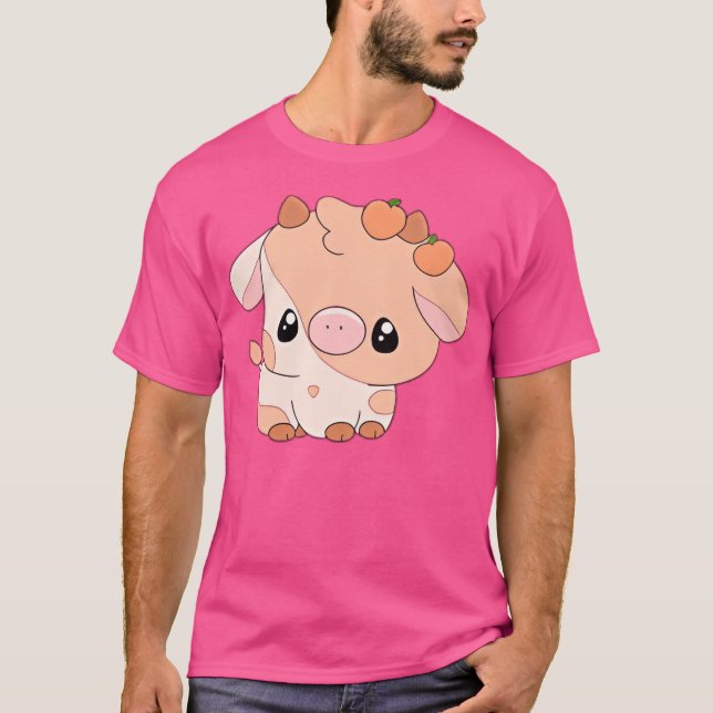 Cute Cow Peach Theme T-Shirt (Front)
