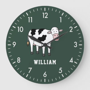 Cute Cow Personalised Custom Name Back To School Large Clock