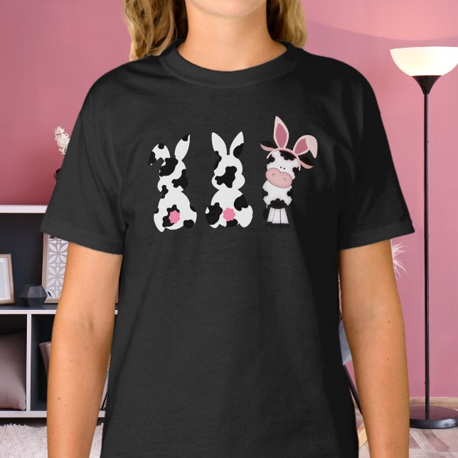 Cute Cow Print Bunnies and Cow Easter Bunny T-Shirt (Creator Uploaded)