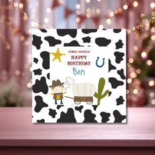 Cute Cow print Cowboy Birthday Card