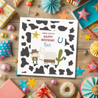 Cute Cow print Cowboy Birthday Napkin