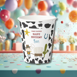 Cute Cow print Cowboy Birthday Paper Cups