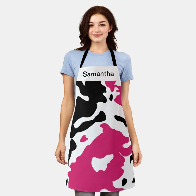 Cute Cow Print Girly pink Custom Apron (Worn)