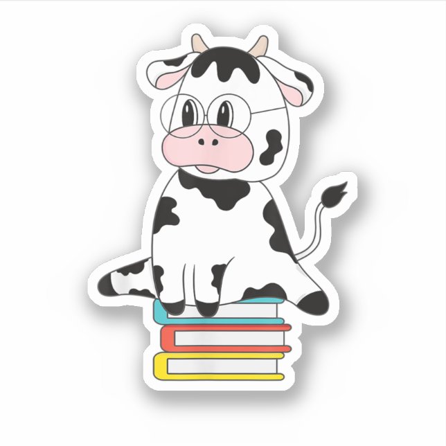 Cute Cow Print Kawaii Animal Pattern Book Reading  (Front)