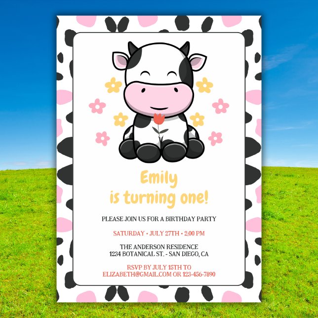Cute Cow Print Pink & Black Girly Birthday Party Invitation (Creator Uploaded)