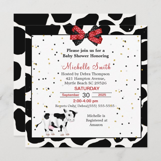 Cute Cow Print Red Black Baby Shower Invitations (Front/Back)