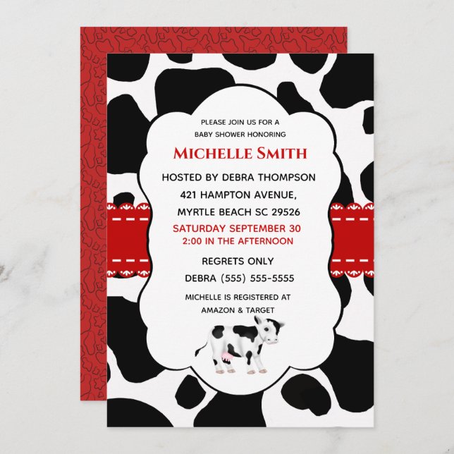 Cute Cow Print Red Black Invitation (Front/Back)