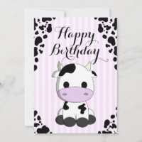 Cute Cow Purple Stripes Prints Kids Birthday