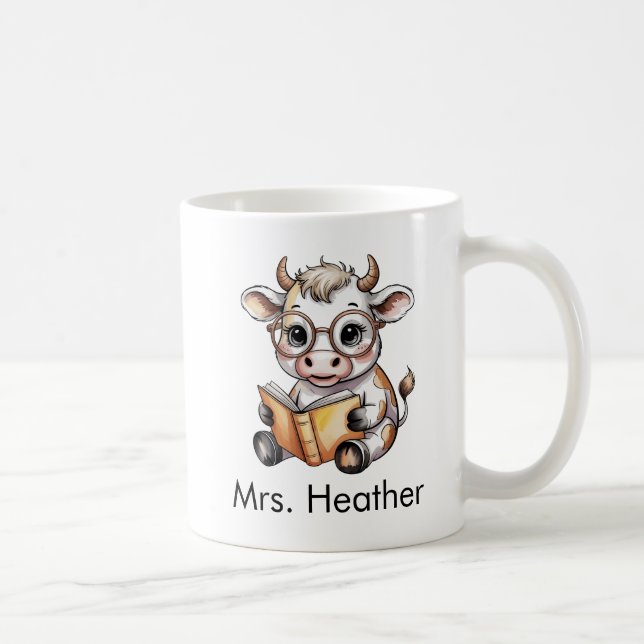 Cute Cow Reading a Book Custom Coffee Mug (Right)