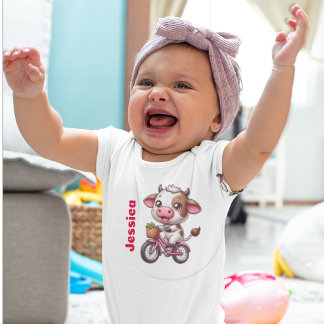 Cute Cow Riding Bike with Name of Child Toddler T-Shirt