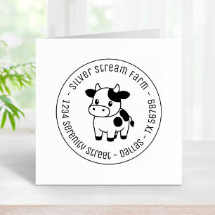 Cute Cow Round Business Address Rubber Stamp