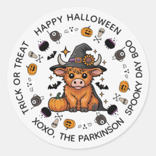 Cute Cow Round Sticker – Halloween Farm Design