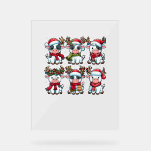 Cute Cow Santa Christmas Lights Funny Xmas Animal Acrylic Sign