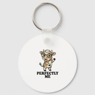 Cute Cow Shirt With Glasses Perfect Vibes Key Ring