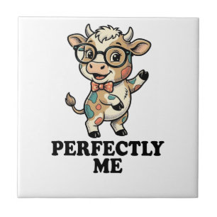 Cute Cow Shirt With Glasses Perfect Vibes Tile
