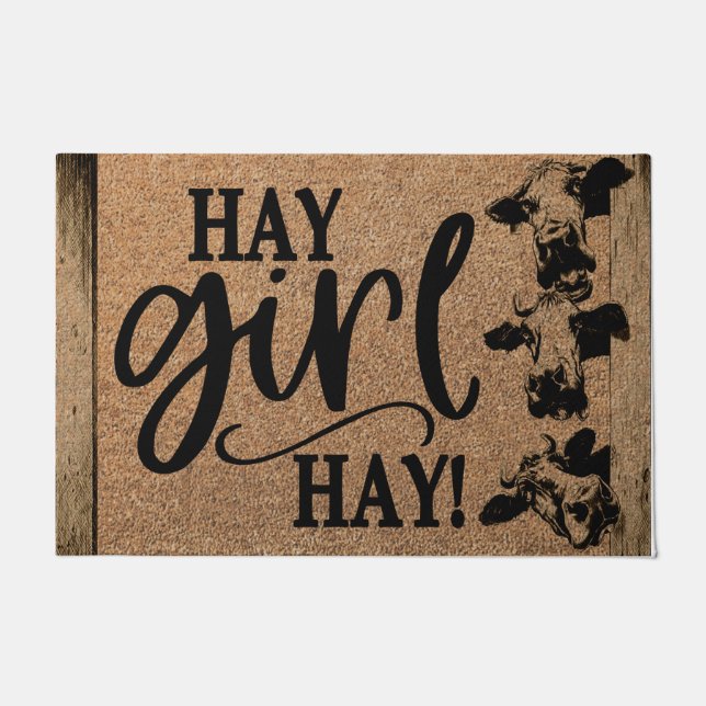 Cute Cow Sign, Hay Girl Hay Farmhouse  Doormat (Front)