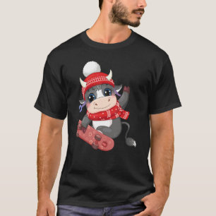 Cute Cow Skating Cow Christmas For Cow T-Shirt