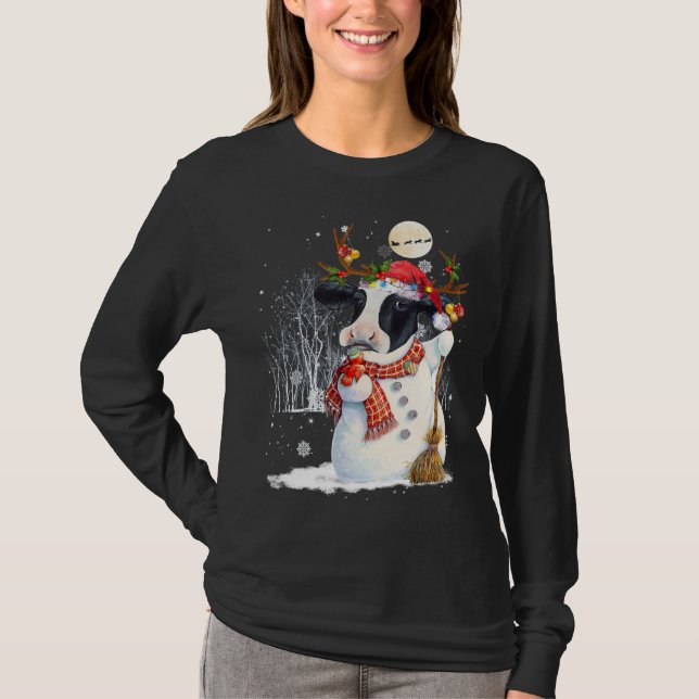 Cute Cow Snowcow Christmas Cow Snowman Winter Xmas T-Shirt (Front)
