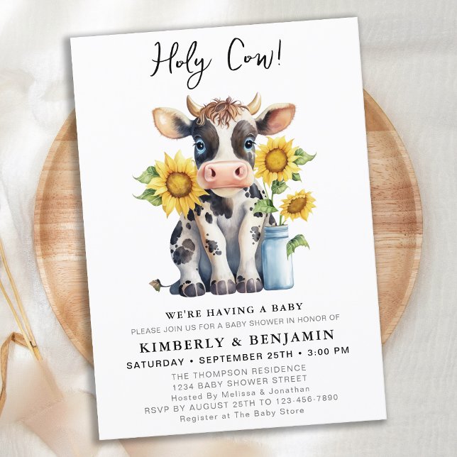 Cute Cow Sunflower Modern Farm Couples Baby Shower Invitation (Creator Uploaded)